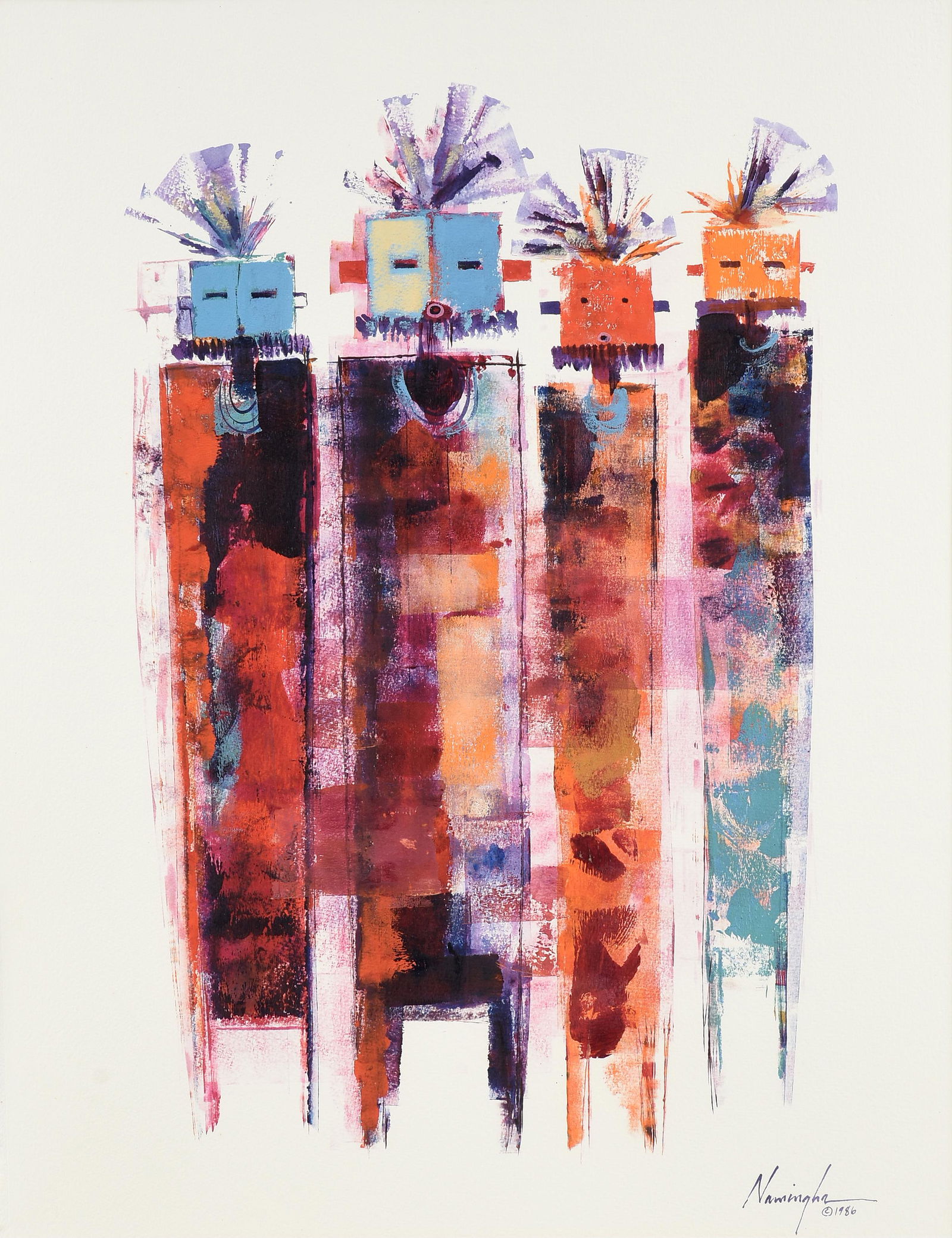 DAN NAMINGHA (American b. 1950) A PAINTING, "Kachinas Emerging," 1986, (1 of 12)