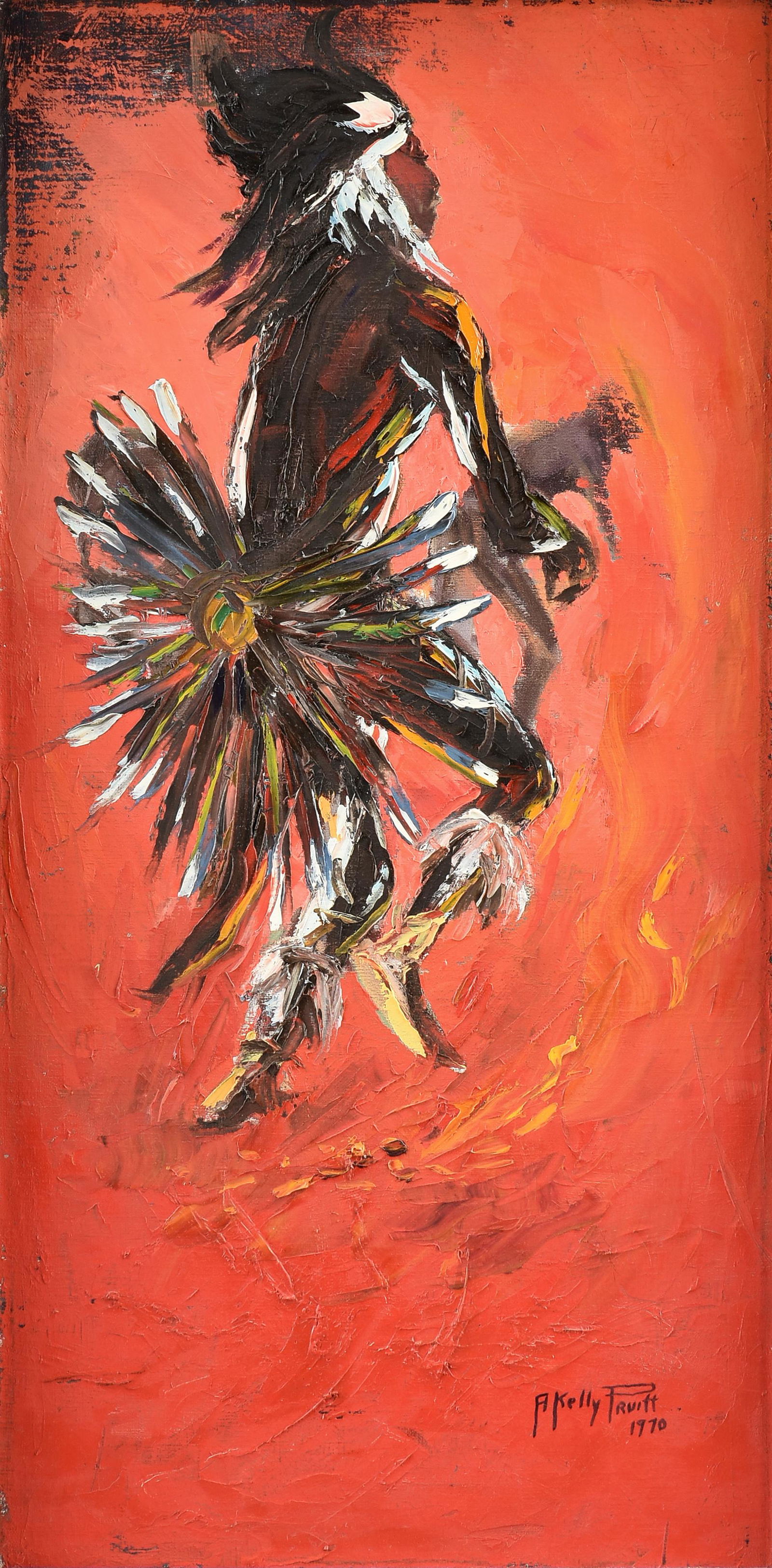 KELLY PRUITT (American/Texas 1924-2009) A PAINTING, "Native American Dancer," 1970, (1 of 14)