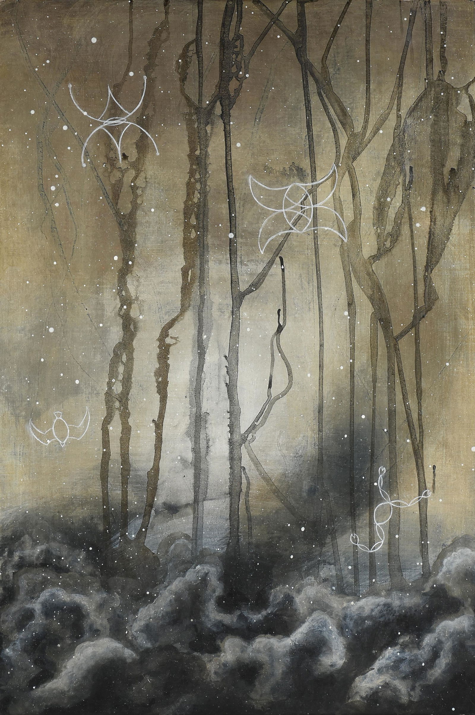 ARIELLE MASSON (Mexican/Texas Contemporary) A PAINTING, "Portal," 2004,: ARIELLE MASSON (Mexican/Texas Contemporary) A PAINTING, "Portal," 2004, tempera on canvas mounted on board, reverse signed, titled, and dated, "A Masson / ARIELLE MASSON / "PORTAL" / NOVEMBER 2004." 2