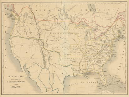 EUSTACHE-HYACINTHE LANGLOIS (1777-1837) A MEXICAN TEXAS MAP, "Etats Unis et Partie de L'Amé: EUSTACHE-HYACINTHE LANGLOIS (1777-1837) A MEXICAN TEXAS MAP, "Etats Unis et Partie de L'Amérique Anglaise et du Mexique," PARIS, CIRCA 1830, lithograph on cream wove paper with hand color, probab