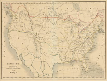 EUSTACHE-HYACINTHE LANGLOIS (1777-1837) A MEXICAN TEXAS MAP, "Etats Unis et Partie de L'Am&#233;: EUSTACHE-HYACINTHE LANGLOIS (1777-1837) A MEXICAN TEXAS MAP, "Etats Unis et Partie de L'Am&#233;rique Anglaise et du Mexique," PARIS, CIRCA 1830, lithograph on cream wove paper with hand color, probab