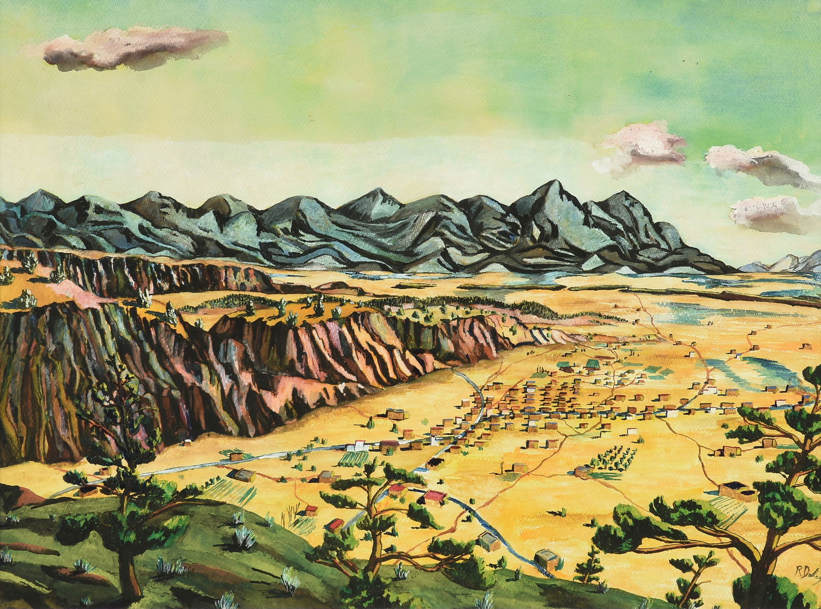 ROBERT DALEY (American b. 1922) A PAINTING, "Pueblo in the Valley," LATE 20TH CENTURY, (1 of 14)