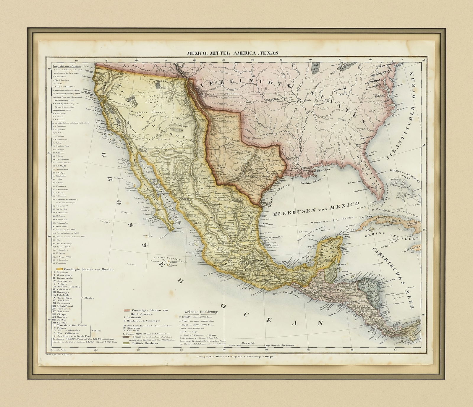 CARL FLEMMING (c. 1840-1879) A REPUBLIC OF TEXAS MAP, "Mexico, Mittel America, Texas," GLOGAU, CIRCA (1 of 11)