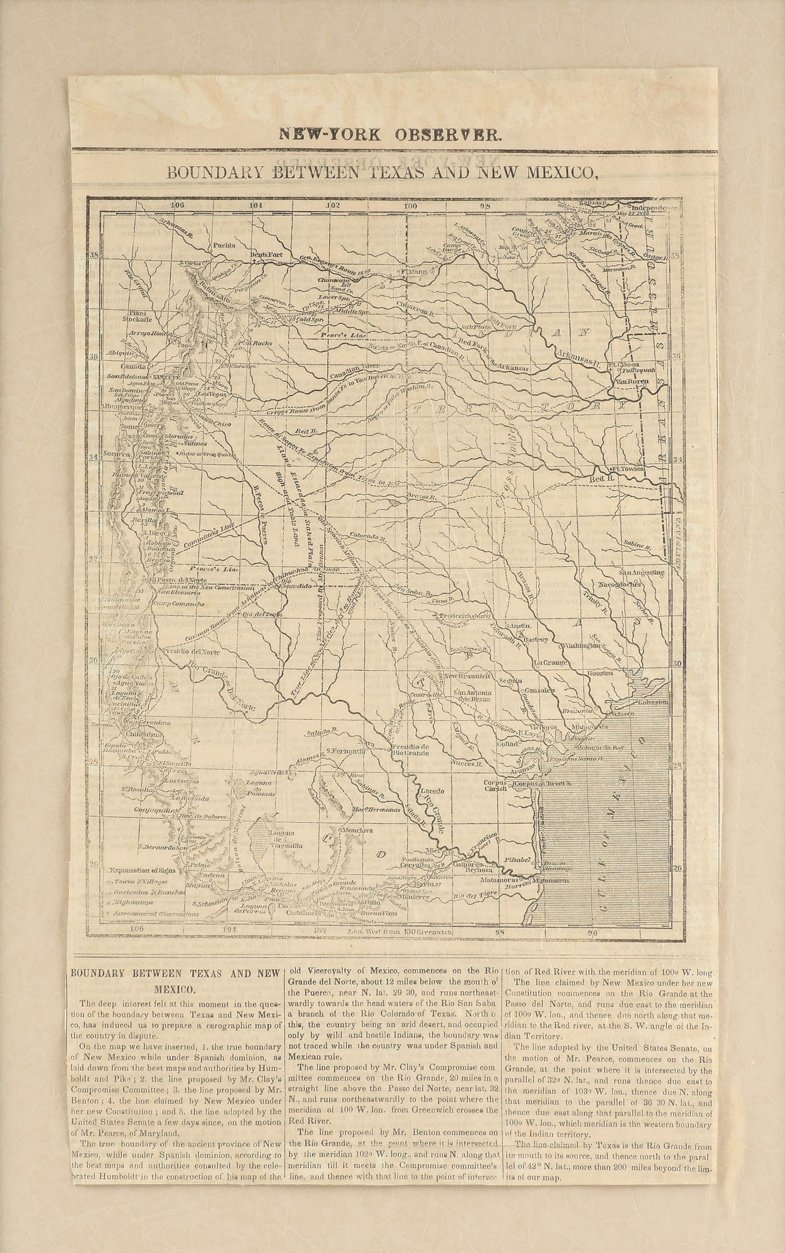 SIDNEY EDWARDS MORSE (1794-1871) A COMPROMISE OF 1850 MAP, "Boundary Between Texas and New Mexico," (1 of 9)