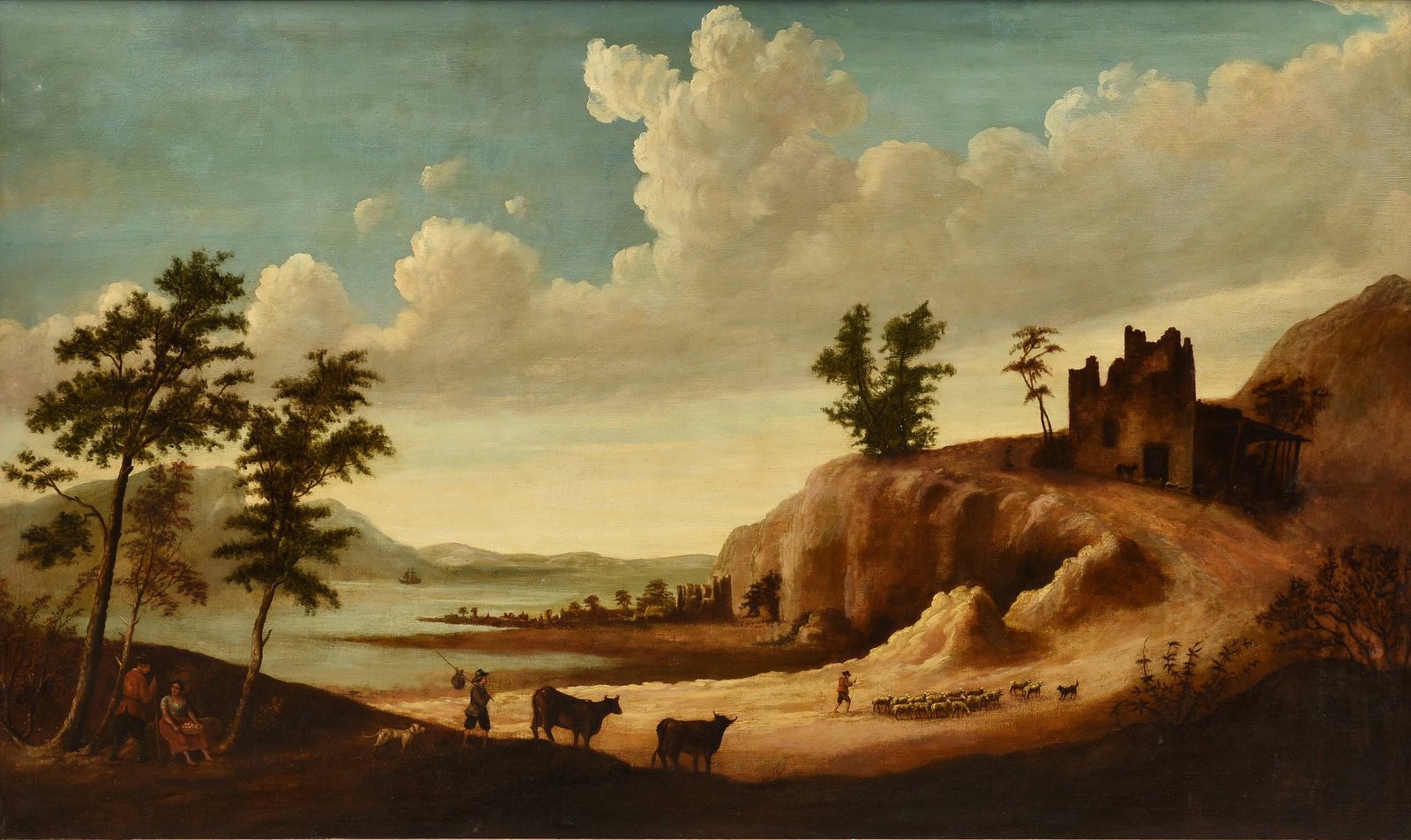 EUROPEAN SCHOOL, A PAINTING, "Shepherds in a Landscape," CIRCA 19TH CENTURY, (1 of 14)