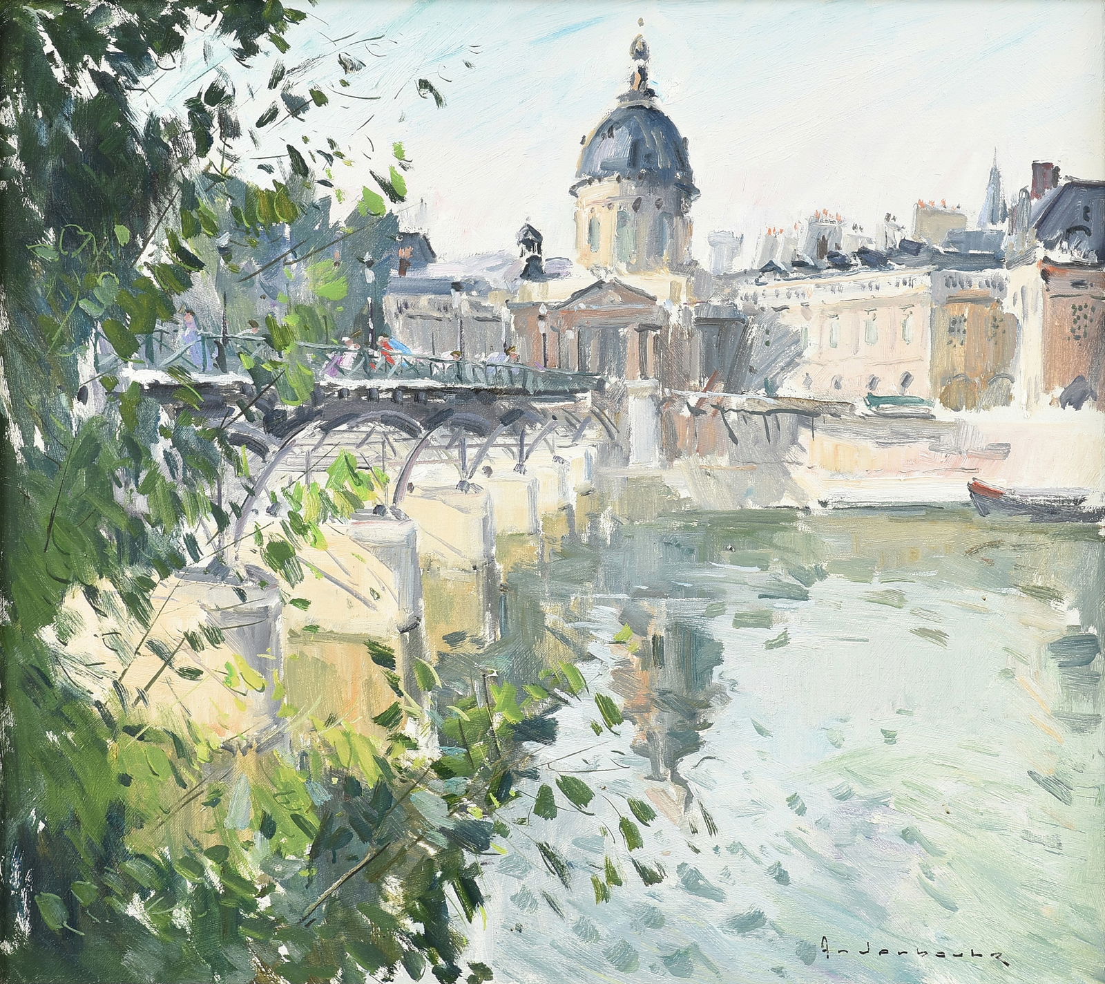 PAUL-JEAN ANDERBOUHR (French 1909-2006) A PAINTING, "Vue du Pont des Arts, Seine River, Paris," 20TH (1 of 13)