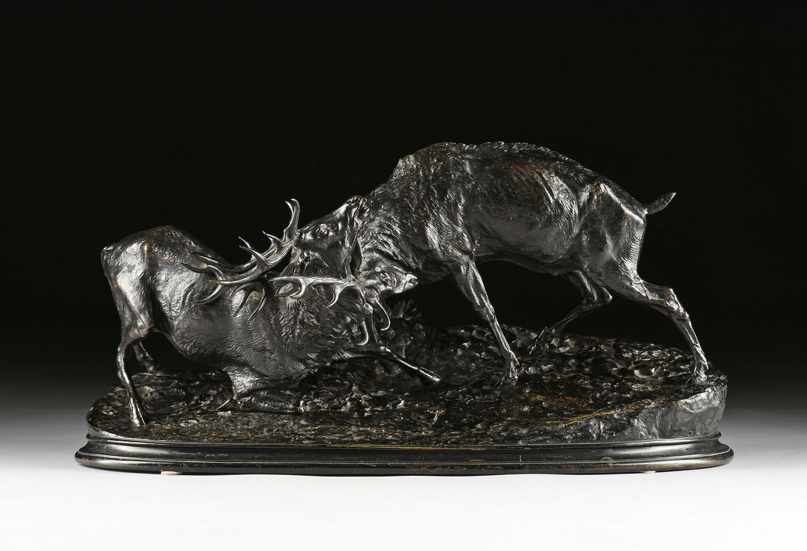 after PIERRE JULES MÊNE (French 1810-1879) A BRONZE SCULPTURE, "Rutting Stags," EARLY 20TH (1 of 12)