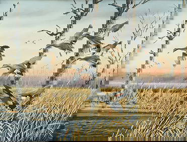 RONNIE WELLS (American/Texas b. 1944) A PAINTING, "In Flight," 20TH CENTURY, (1 of 13)