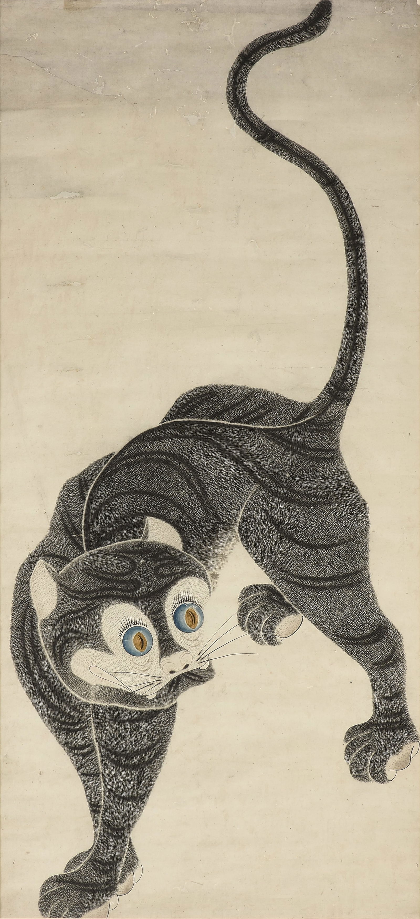 KOREAN TRADITIONAL MINHWA FOLK ART SCHOOL, A PAINTING, "Tiger with Glowing Eyes," JOSEON DYNASTY (1 of 11)