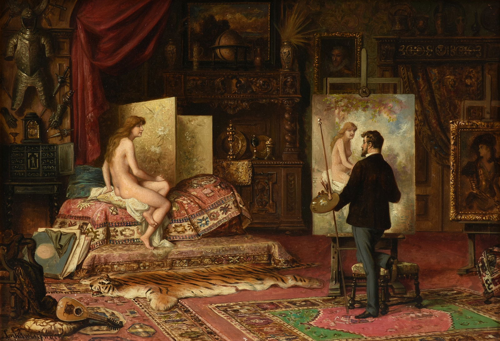 CARL SCHWENNINGER II (Austrian 1854-1903) A PAINTING, "The Painter and the Model," 19TH CENTURY, (1 of 14)
