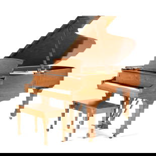 A STEINWAY GRAND MODEL B WALNUT PIANO, NEW YORK AND HAMBURG, 1984,: A STEINWAY GRAND MODEL B WALNUT PIANO, NEW YORK AND HAMBURG, 1984, spruce braces, maple dowels, cast iron treble bell with steel bolt, serial number B490500. Width: 58" Length: 84" Provenance: Collect