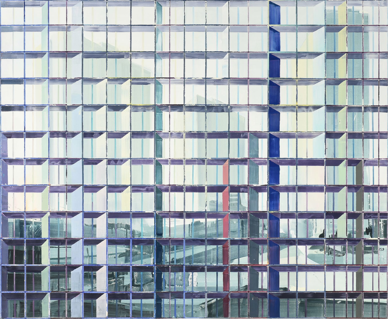 DRISS OUADAHI (Algerian/German b. 1959) A PAINTING, "Esplanade," 2007,: DRISS OUADAHI (Algerian/German b. 1959) A PAINTING, "Esplanade," 2007, oil on linen, signed, dated, placed, and titled on reverse in ink on canvas, with paper labels; 47" x 57", framed, 49" x 58 1/2".