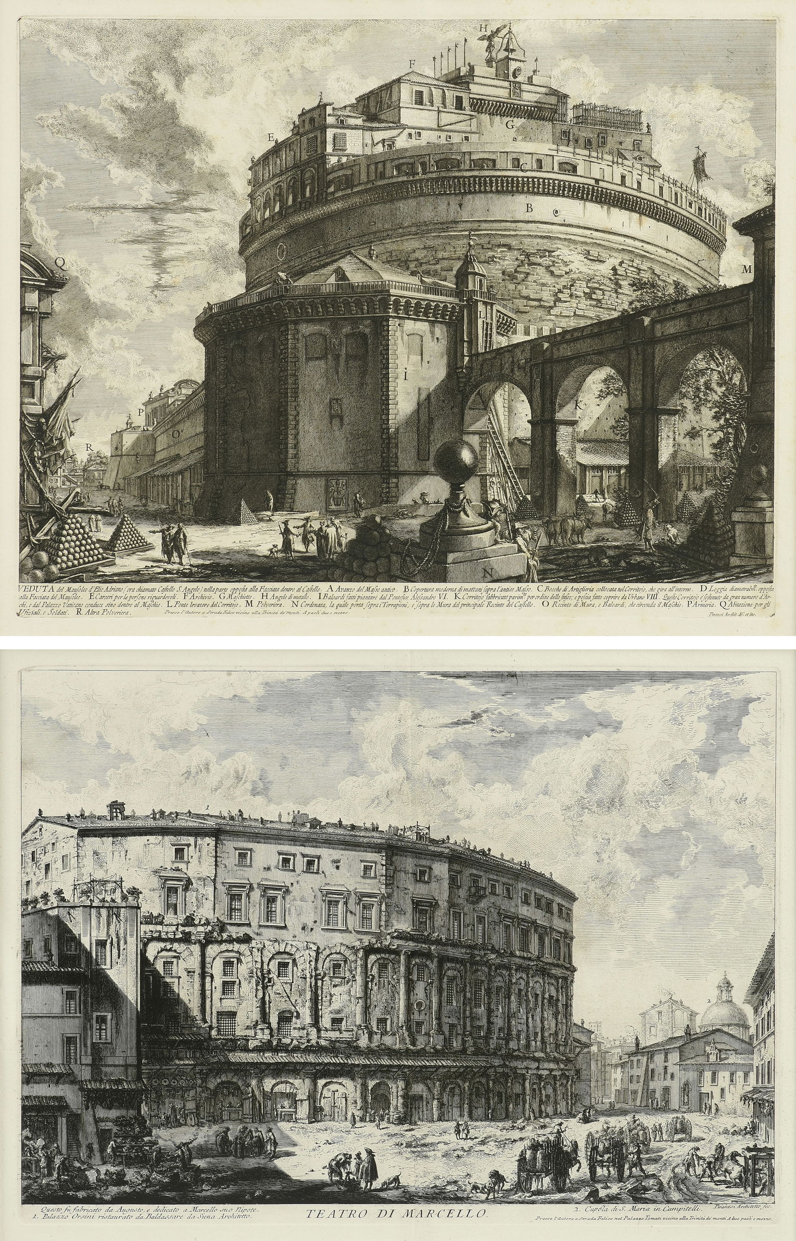 GIOVANNI BATTISTA PIRANESI (Italian 1720-1778) TWO PRINTS, "Castel Sant'Angelo," 1754 and "Teatro (1 of 16)