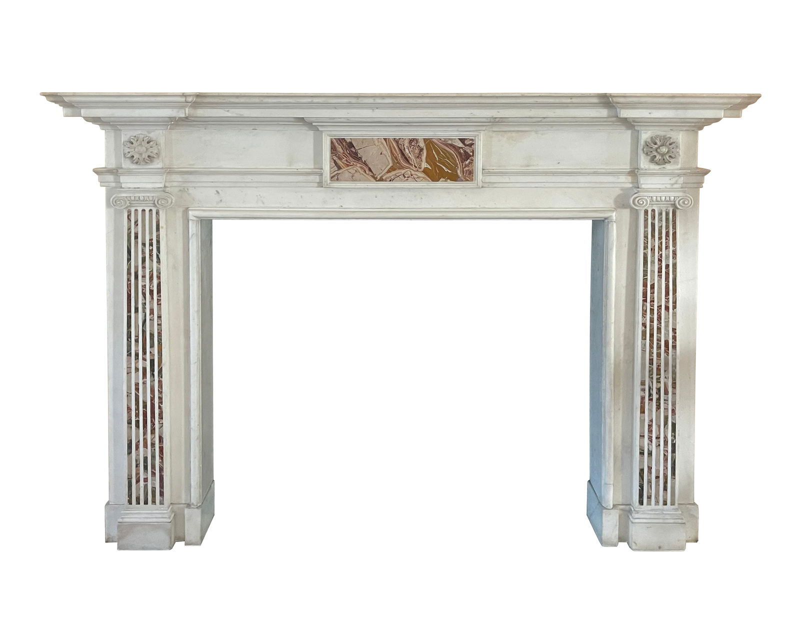 A GEORGE III SCAGLIOLA INLAID BRECHE DE VENDOME AND WHITE MARBLE FIREPLACE SURROUND, PROBABLY (1 of 17)
