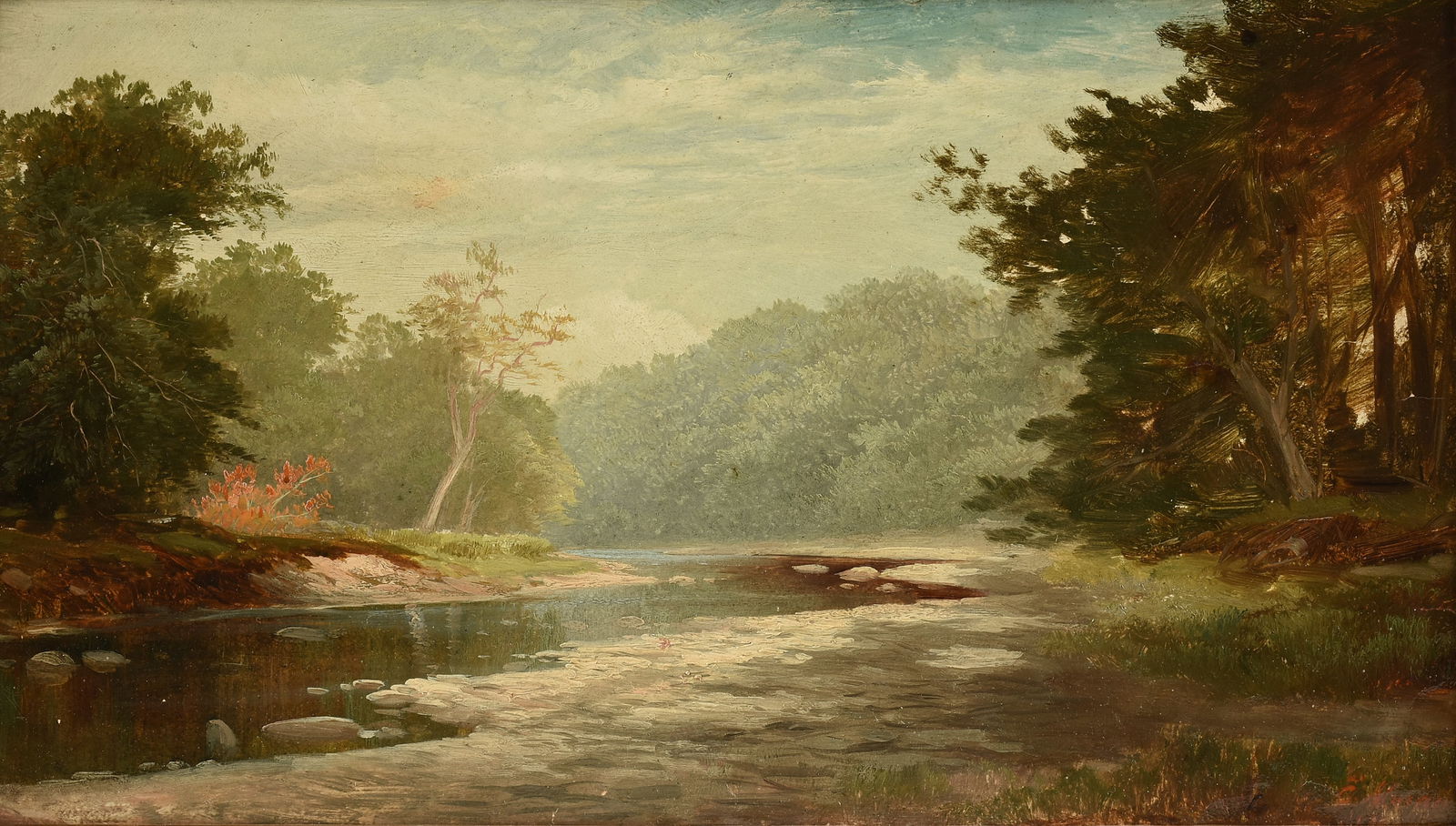 EDWARD MORAN (American 1829-1901) A PAINTING, "Schuylkill River," 19TH CENTURY, (1 of 8)