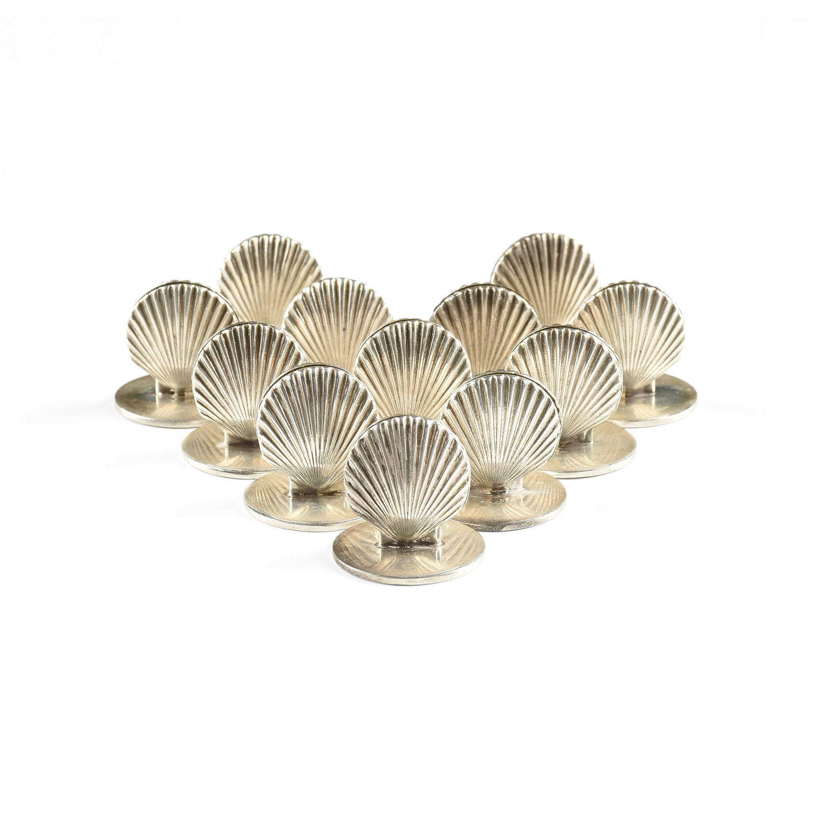 SET OF TWELVE TIFFANY & CO. STERLING SILVER SHELL FORM PLACE CARD HOLDERS, MARKED, 20TH CENTURY, (1 of 4)