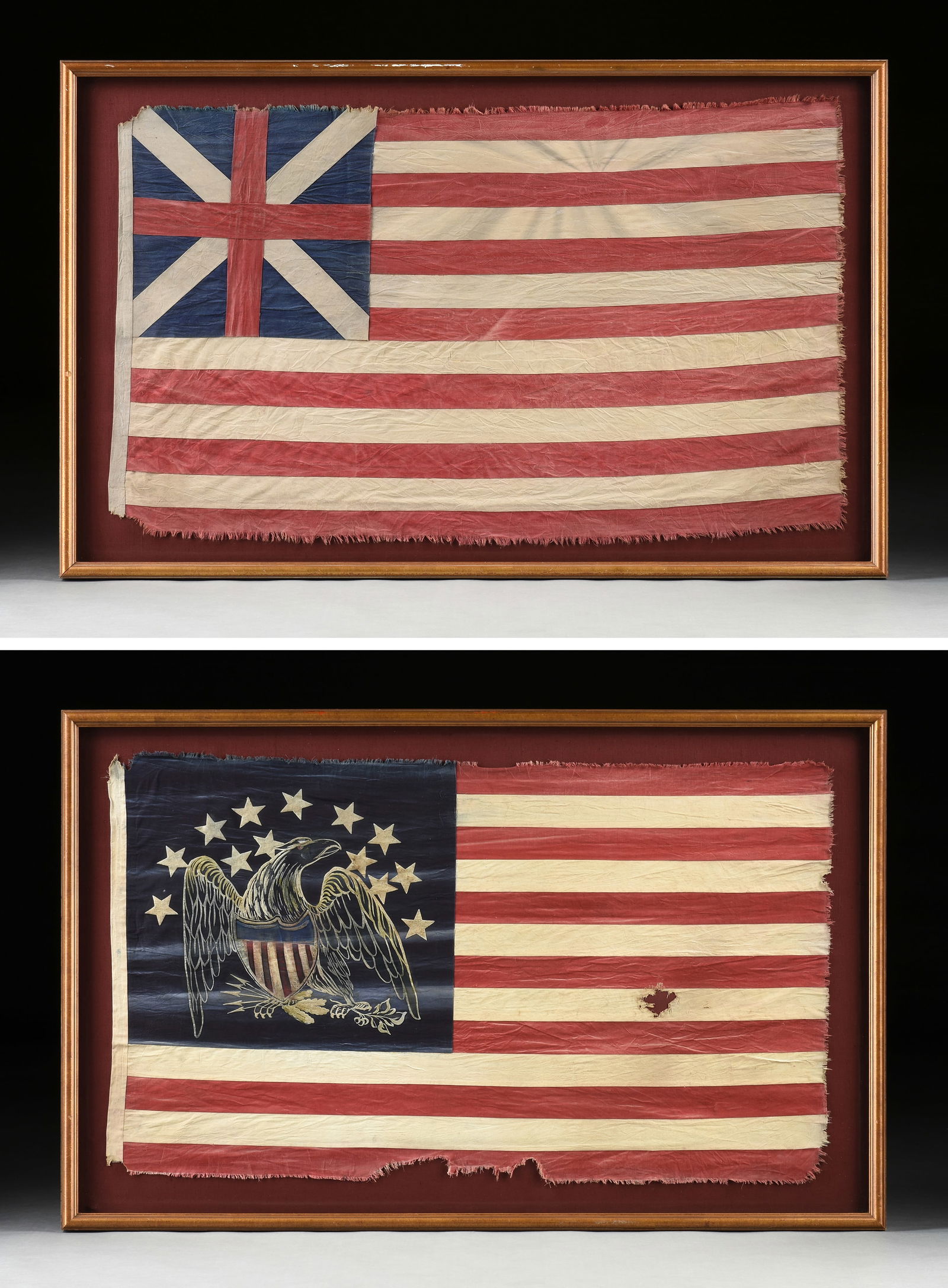 TWO COMMEMORATIVE AMERICAN FLAGS INCLUDING THE GRAND UNION FLAG AND THE GREAT SEAL FLAG, 20TH (1 of 7)