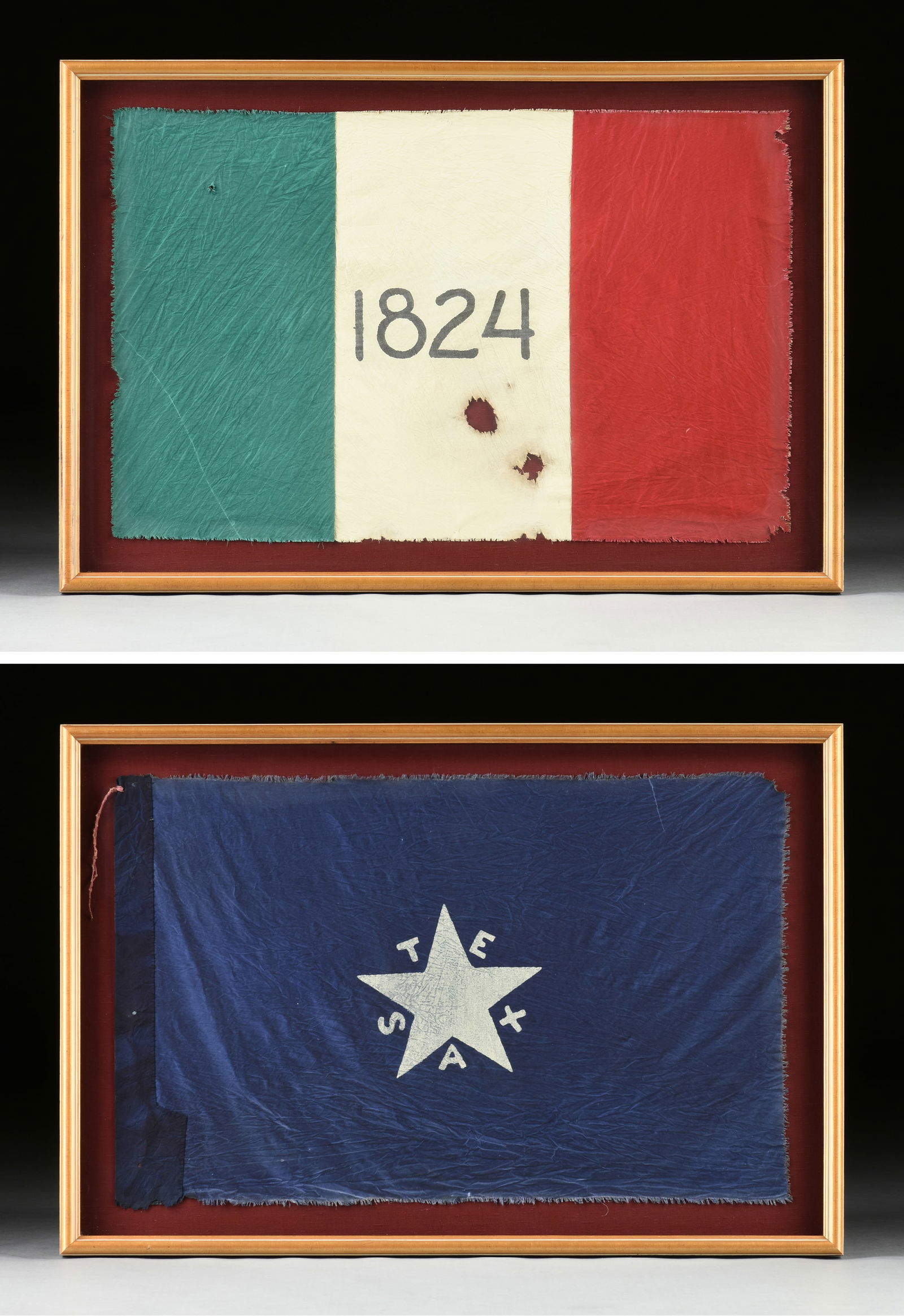 TWO COMMEMORATIVE TEXAS STATE FLAGS, INCLUDING THE LORENZO DE ZAVALA FLAG AND THE ALAMO FLAG, 20TH (1 of 10)
