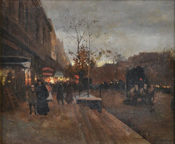 ÉDOUARD CORTÉS (French 1882-1969) A PAINTING, "Les: ÉDOUARD CORTÉS (French 1882-1969) A PAINTING, "Les Grands Boulevards ," oil on canvas, signed L/R. 13 1/4" x 16 1/2". Framed.