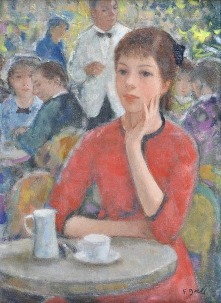 FRANÇOIS GALL (French 1912-1987) A PAINTING, "Red: FRANÇOIS GALL (French 1912-1987) A PAINTING, "Red Dress," oil on canvas, signed L/R. 16" x 12". Framed.