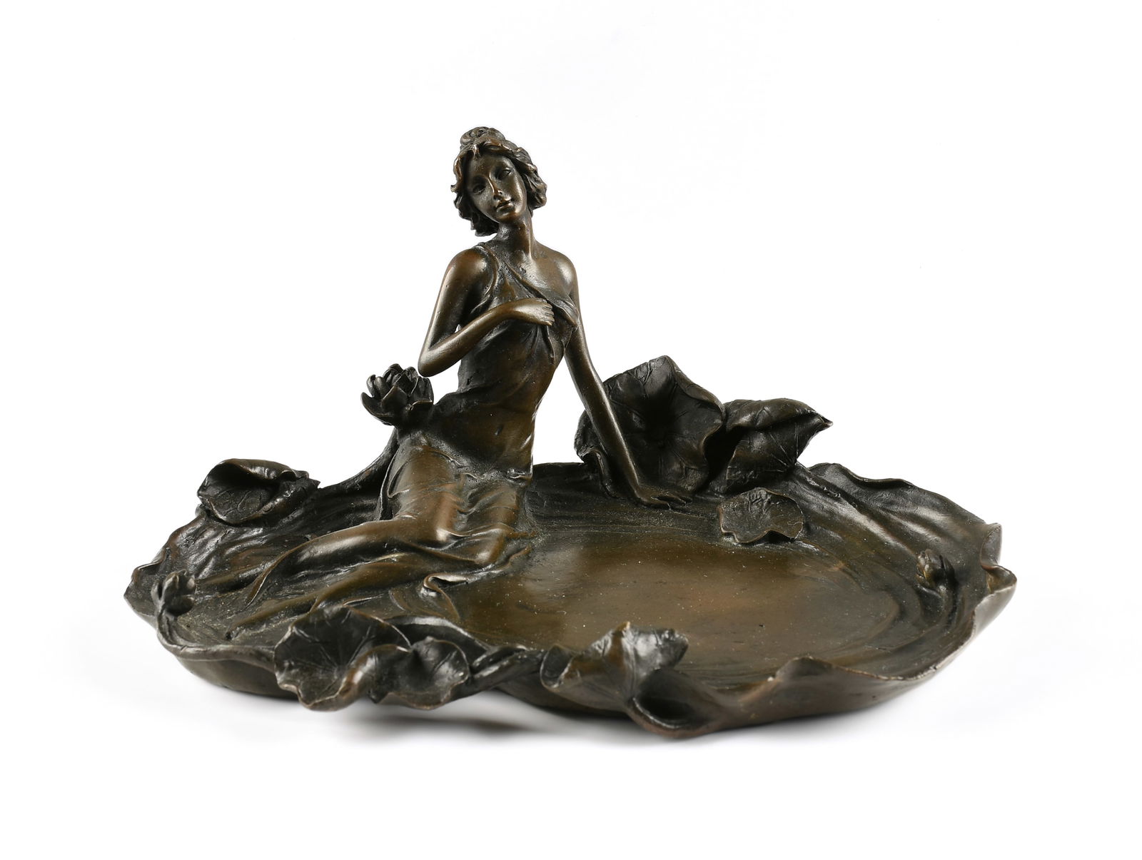 AN ART NOUVEAU STYLE BRONZE CARD TRAY, SIGNED, MID 20TH CENTURY (1 of 7)