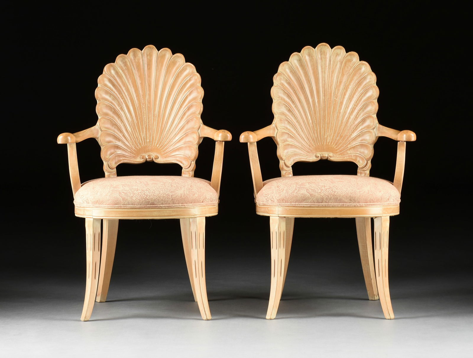 FOUR GROTTO STYLE SHELLBACK BEECH ARMCHAIRS, AFTER DESIGNS BY SERGE ROCHE (1898-1988), PROBABLY LATE (1 of 7)