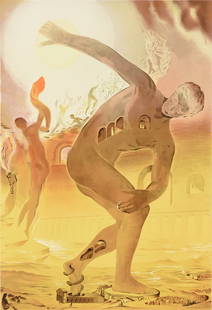 SALVADOR DALI (Spanish 1904-1989) A PRINT, "Cosmic Athlete," 1982: SALVADOR DALI (Spanish 1904-1989) A PRINT, "Cosmic Athlete," 1982, lithograph printed in colors on BFK Rives wove paper, signed in pencil L/R, "Dali," numbered L/L, "48/75 AP," with a blind stamp at L