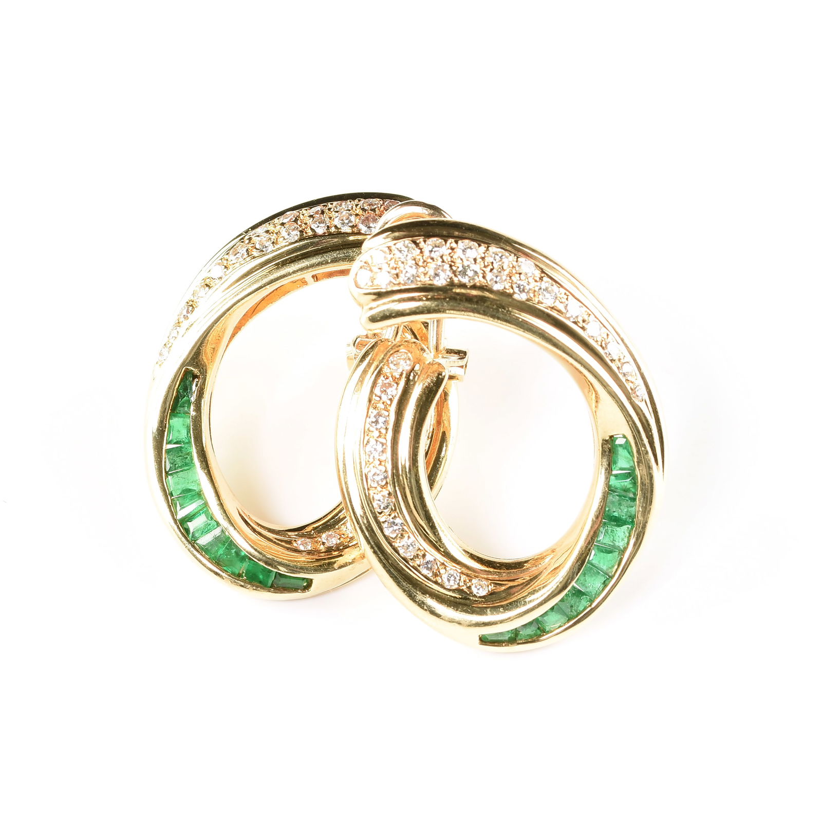 A PAIR OF 18K YELLOW GOLD, DIAMOND, AND EMERALD EARRINGS, 1980s-1990s (1 of 4)