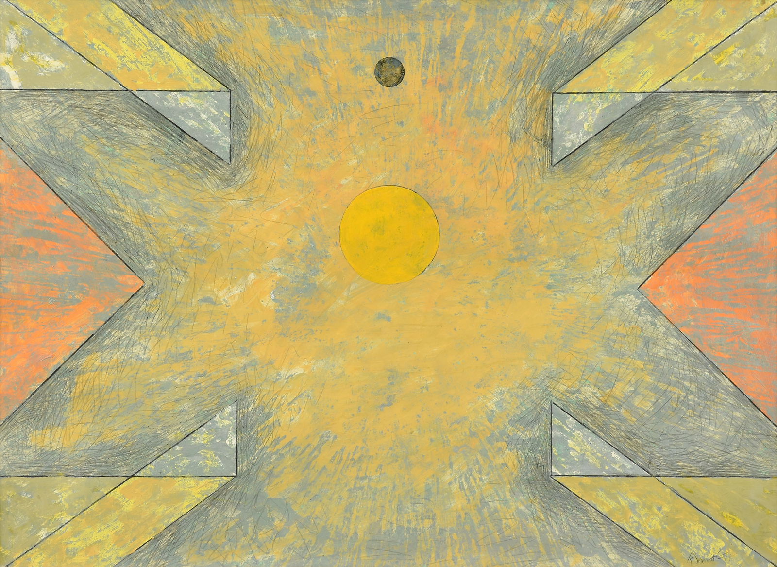 RICHARD GORDAN STOUT (American/Texas 1934-2020) A PAINTING, "Abstract Sun (Untitled)," 1971 (1 of 14)