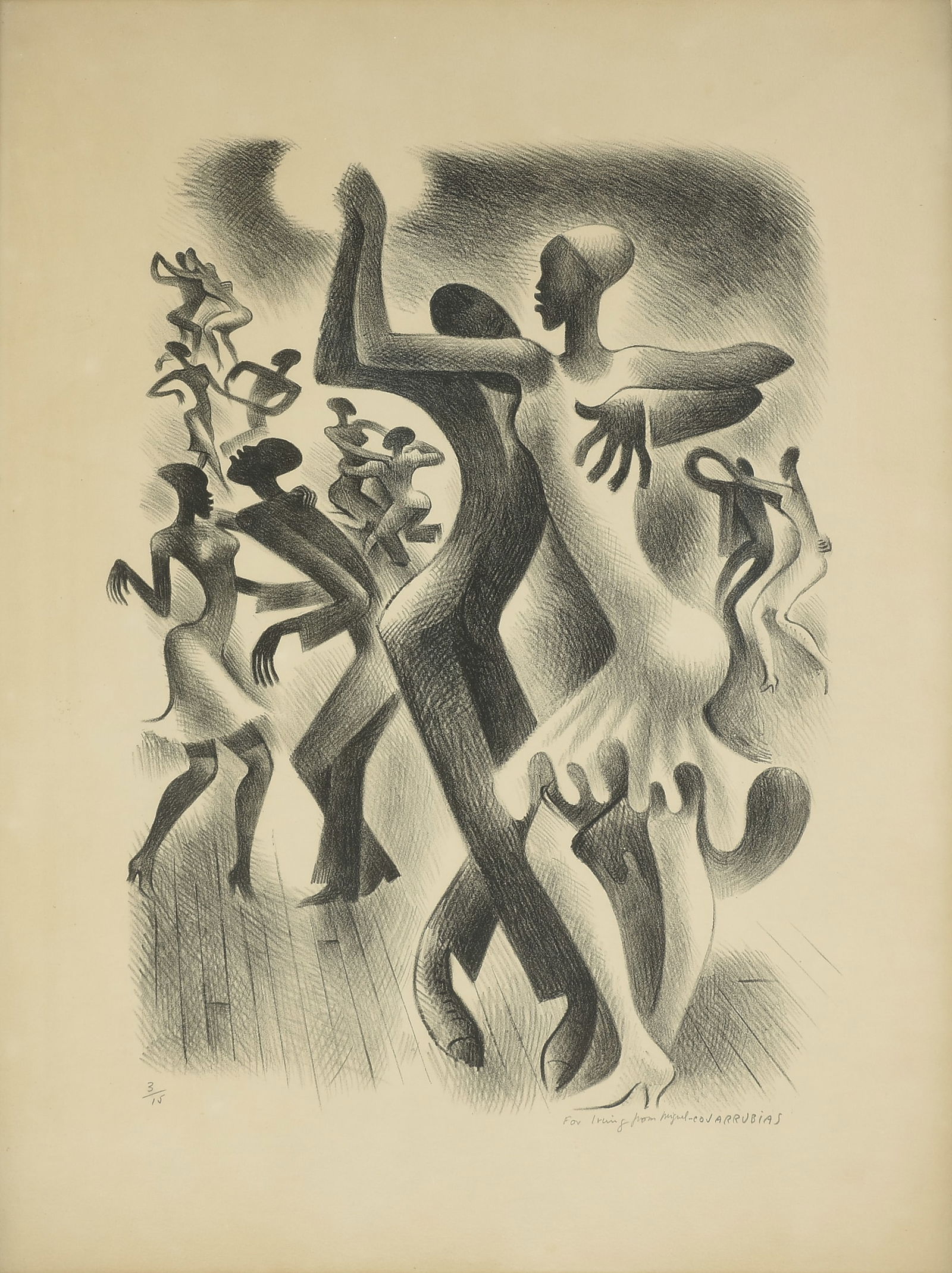 MIGUEL COVARRUBIAS (Mexican/American 1904-1957) A PRINT, "Lindy Hop," SIGNED, 1936 (1 of 13)