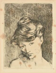 PABLO PICASSO (Spanish 1881-1973) A PRINT, "Tête de Femme: Madelaine," 1913: PABLO PICASSO (Spanish 1881-1973) A PRINT, "Tête de Femme: Madelaine," 1913, etching and drypoint on Van Gelder Zonen wove paper (with partial watermark), originally created in 1905, from the edi