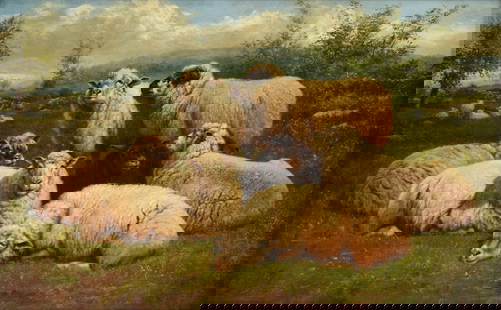 ARTHUR FITZWILLIAM TAIT (English/American 1819-1905) A PAINTING, "A Quiet Day," CIRCA 1896: ARTHUR FITZWILLIAM TAIT (English/American 1819-1905) A PAINTING, "A Quiet Day," CIRCA 1896, oil on canvas laid down on board, signed L/R, "AF Tait," indistinctly titled and dated and with the artist's