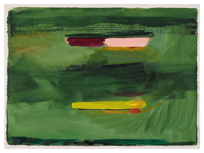 HELEN FRANKENTHALER (American 1928-2001) A PAINTING, "Untitled," 1974: HELEN FRANKENTHALER (American 1928-2001) A PAINTING, "Untitled," 1974, acrylic on paper, signed and dated in pencil U/L, "frankenthaler 1974," a paper label on reverse backing from Janie C. Lee Galler