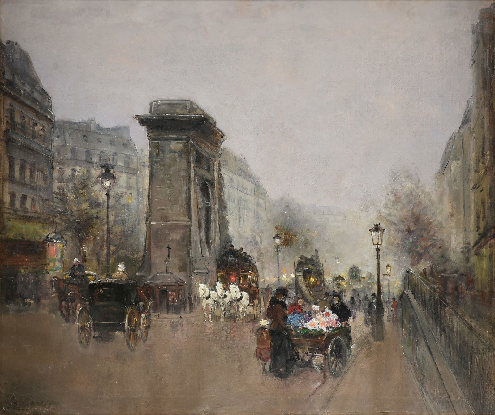 ÉDOUARD CORTÈS (French 1882-1969) A PAINTING, "Porte Saint-Denis, Paris," CIRCA 1920-25: EDOUARD CORTES (French 1882-1969) A PAINTING, "Porte Saint-Denis, Paris," CIRCA 1920-25, oil on canvas, signed L/L, "Ed Cortes;" 21 1/4" x 25 1/2", framed 31 1/4" x 35 1/2". Notes: Madame Nicole Verdi