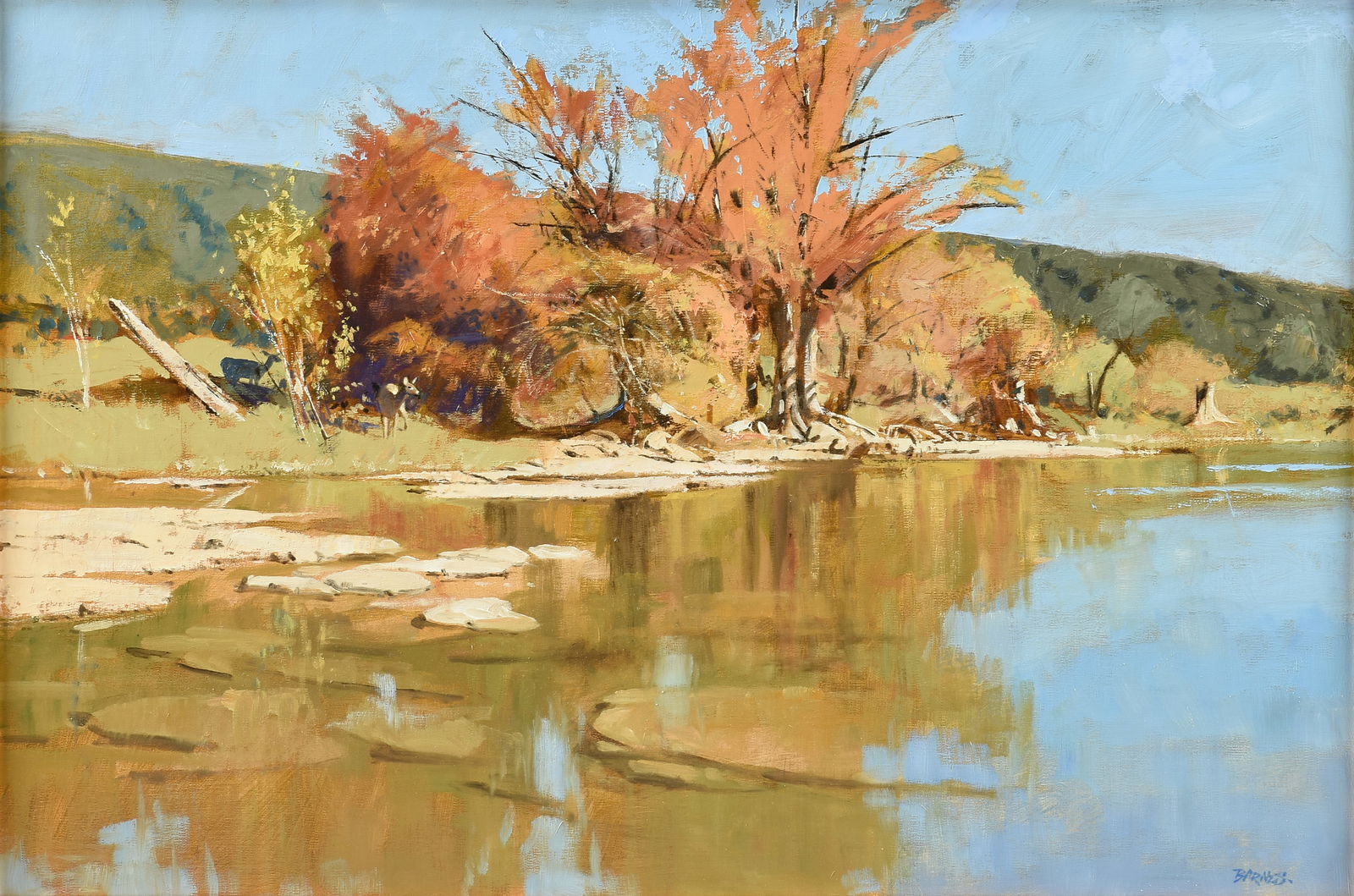 AL BARNES (American/Texas 1937-2015) A PAINTING, "Pedernales Flood Plain," 2009, 24 x 36 in. (Unfram (1 of 16)