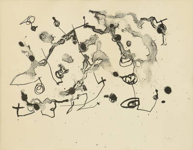 JOAN MIRO (Spanish 1893-1983) A PRINT, "Serie II," 1961: JOAN MIRO (Spanish 1893-1983) A PRINT, "Serie II," 1961, lithograph on BFK Rives wove paper, signed L/R, "Miro," numbered L/L, "7/30," plate one of eight; sheet 17 3/4" x 23 3/4", framed 24 3/4" x 29