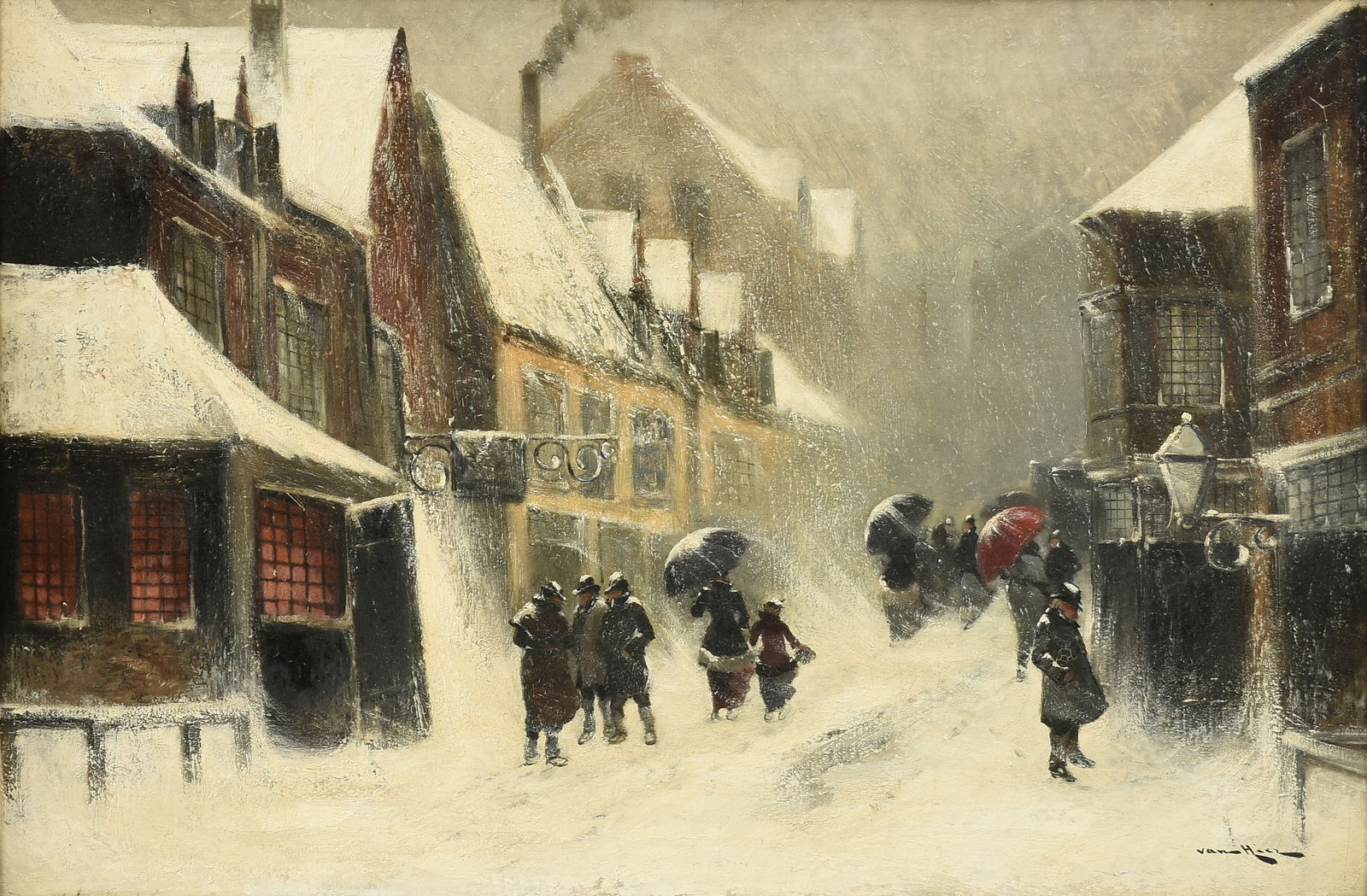 DUTCH SCHOOL, A PAINTING, "Winter Street Scene," EARLY 20TH CENTURY (1 of 14)