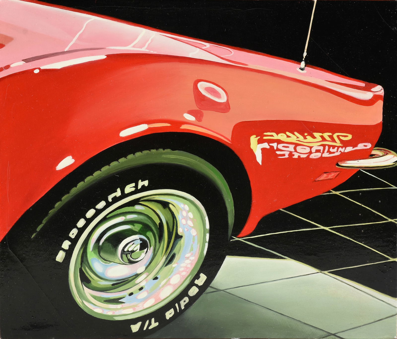 CHERYL KELLEY (American/Texas b. 1968) A PAINTING, "Miller Time," 2005,: CHERYL KELLEY (American/Texas b. 1968) A PAINTING, "Miller Time," 2005, oil on canvas, titled, dated, and signed on reverse, "Miller Time / 2005 / Cheryl Kelley," with a gallery label from Scott Richa