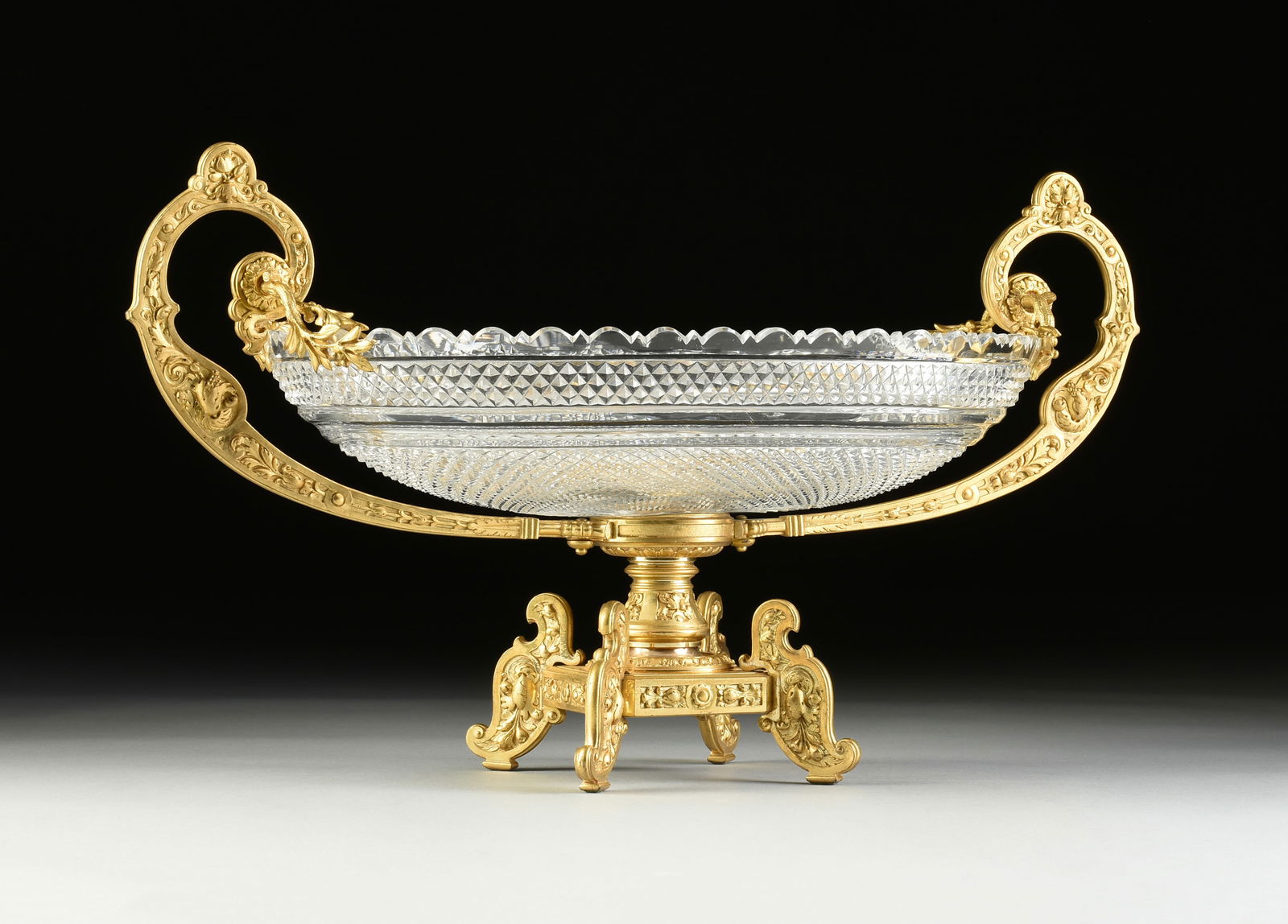 A RENAISSANCE REVIVAL GILT BRONZE MOUNTED CRYSTAL BOWL COMPOTE ON STAND, POSSIBLY FRENCH, MID/LATE (1 of 11)