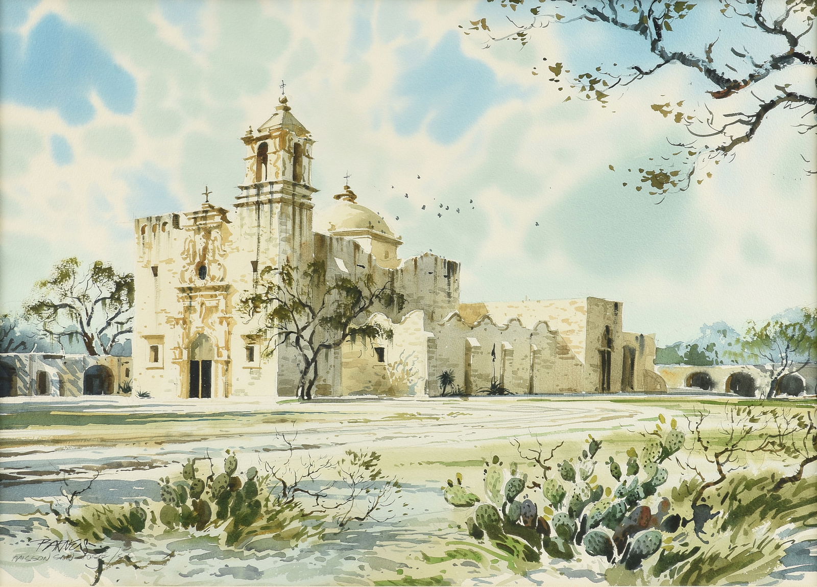 AL BARNES (American/Texas 1937-2015) A PAINTING, "Mission San Jose, San Antonio," 20TH CENTURY, (1 of 16)
