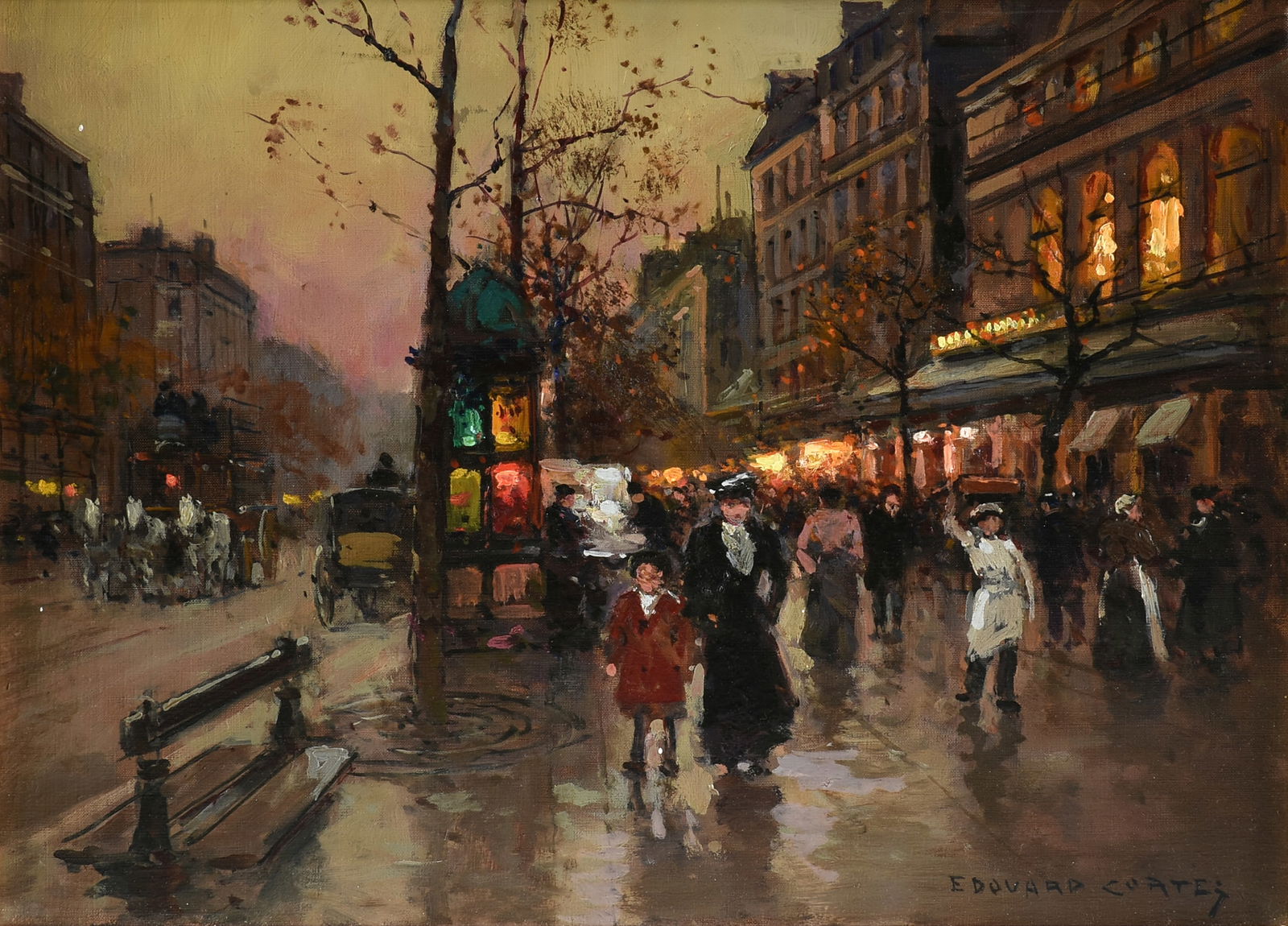 ÉDOUARD CORTÈS (French 1882-1969) A PAINTING, "Theatre Gymnaze, Paris," CIRCA 1955-1960,: ÉDOUARD CORTÈS (French 1882-1969) A PAINTING, "Theatre Gymnaze, Paris," CIRCA 1955-1960, oil on canvas, signed L/R, "Edouard Cortes;" 13" x 18"; framed 24 1/2" x 29 1/2". Provenance: Country Store G