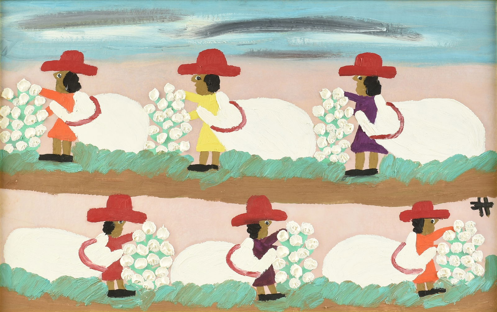 CLEMENTINE HUNTER (American ca. 1887-1988) A PAINTING, "Picking Cotton," 20TH CENTURY, (1 of 11)