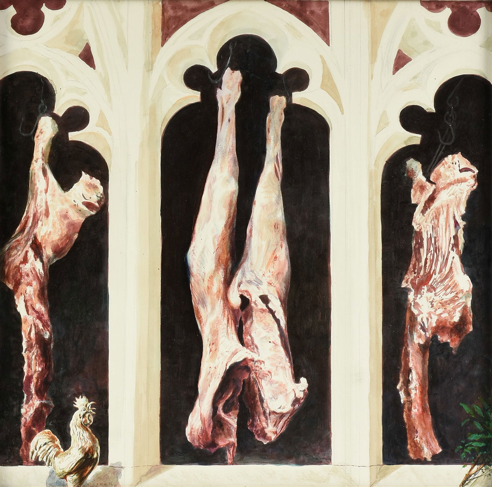 KERMIT OLIVER (American/Texas b. 1943) A PAINTING, "Hanging Meat," 20TH CENTURY, (1 of 9)