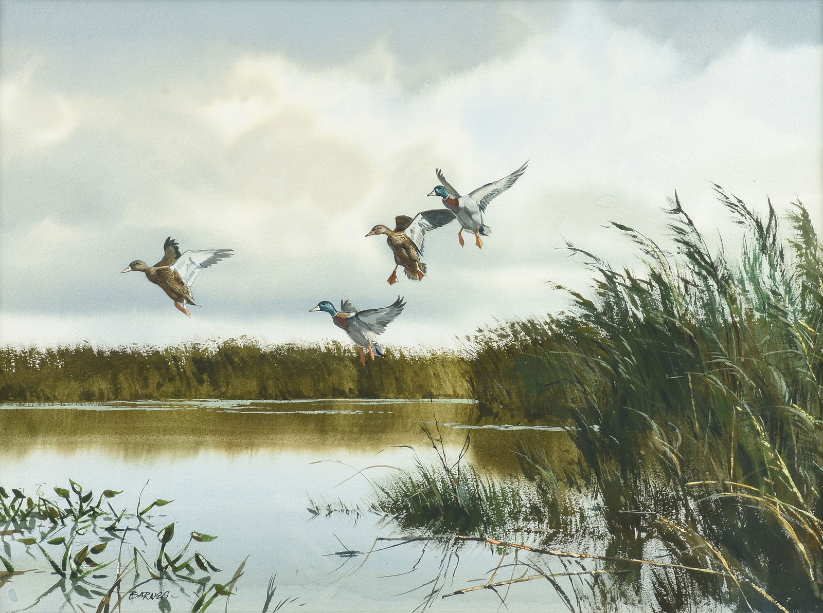 AL BARNES (American/Texas 1937-2015) A PAINTING, "Guadalupe Mallards," 20TH CENTURY, (1 of 13)