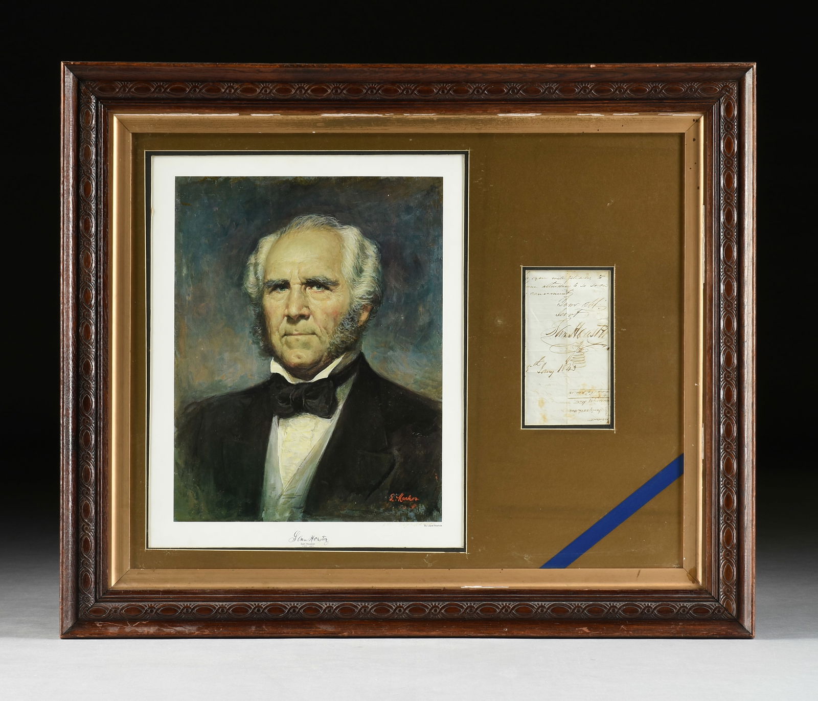 A REPUBLIC OF TEXAS PRESIDENT SAM HOUSTON SIGNED DOCUMENT WITH PORTRAIT, JANUARY 5, 1843, (1 of 6)