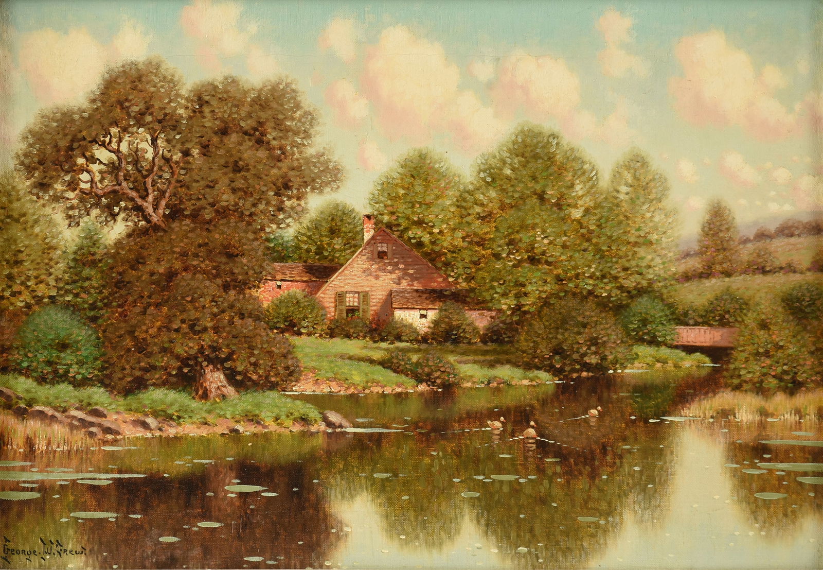 GEORGE W. DREW (American 1875-1968) A PAINTING, "Connecticut Homestead," 20TH CENTURY, (1 of 15)
