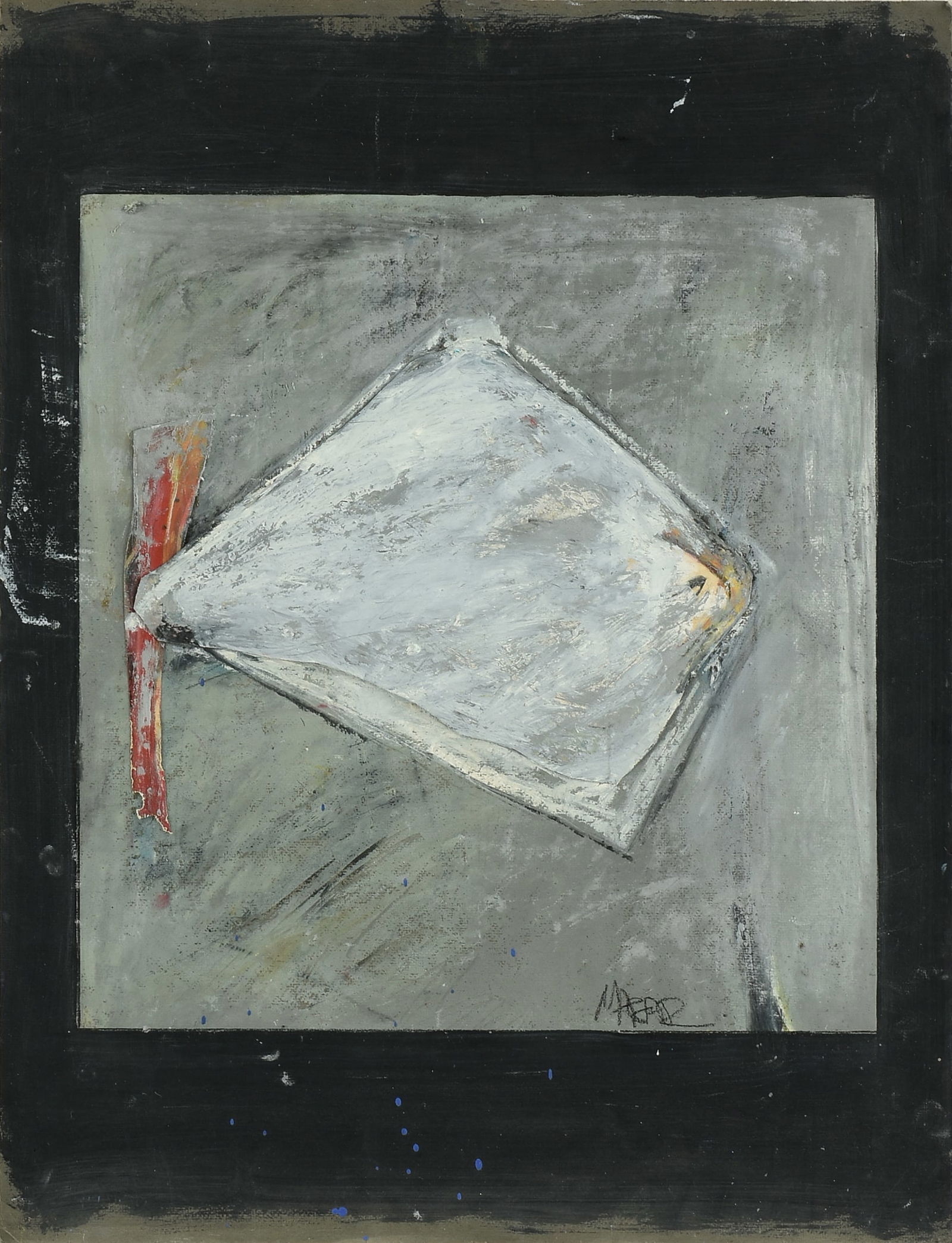 TONY MAGAR (British/American 1936-2022) A PAINTING, "Abstract Polygon in Gray," 20TH/21ST CENTURY,: TONY MAGAR (British/American 1936-2022) A PAINTING, "Abstract Polygon in Gray," 20TH/21ST CENTURY, mixed media with acrylic and collage on heavy paper, signed L/R, "Magar;" 26" x 19 3/4", framed 32 1/