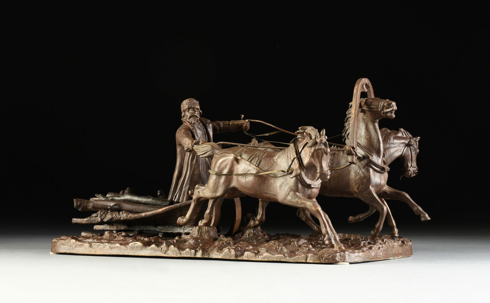 EVGENI IVANOVICH NAPS (Russian) A SCULPTURE, "Troika Carrying Firewood in Winter," 19TH/20TH (1 of 14)