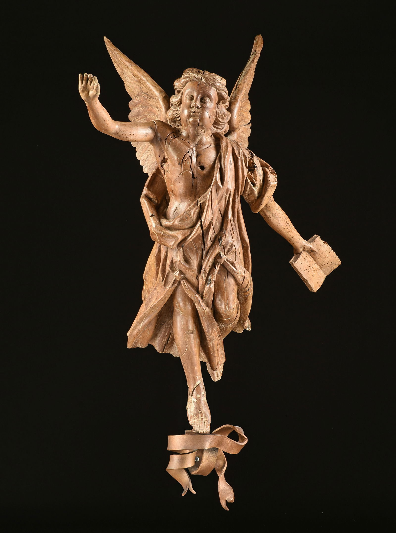 A LATE BAROQUE CARVED WHITE OAK "ALTAR" ANGEL, 18TH CENTURY, (1 of 6)