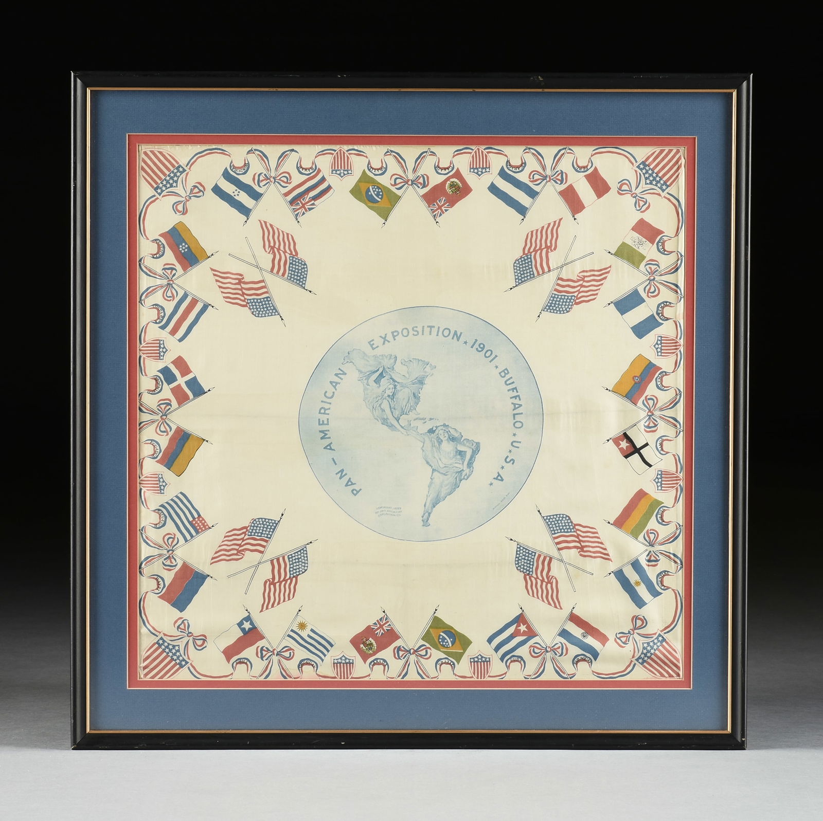 A PAN-AMERICAN EXPOSITION OF 1901 OFFICIAL LOGO PROMOTIONAL SILK SCARF, BY RAPHAEL BECK (American (1 of 9)